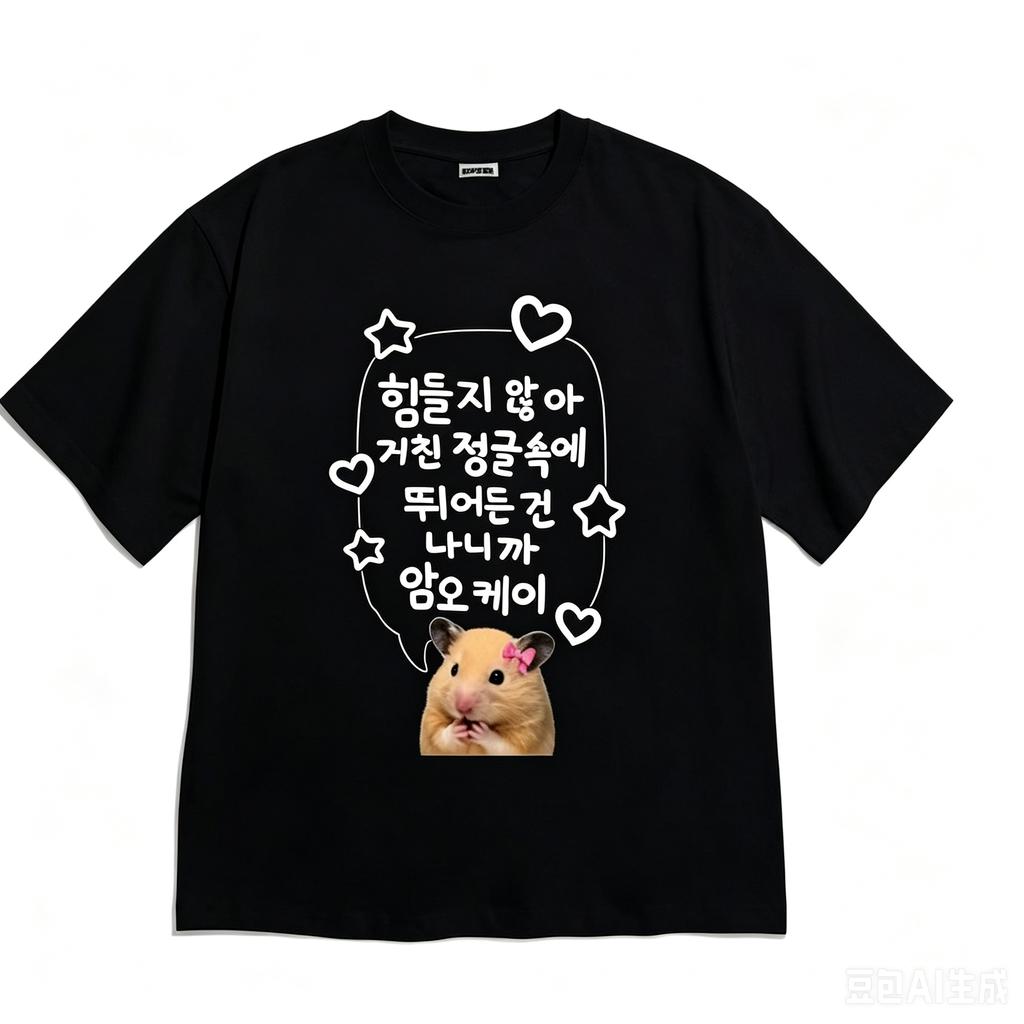 Korean Style Versatile Fashion Retro Cute Cat With Pink Gun Korean Text Graphic Casual Short Sleeve Tee White Aesthetic Clothes