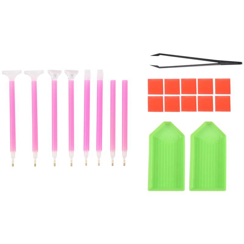 A58Z 21Pcs Diamond Painting Cross Stitch Tool Kit Tray Sticky Pen Tweezers DIY Craft