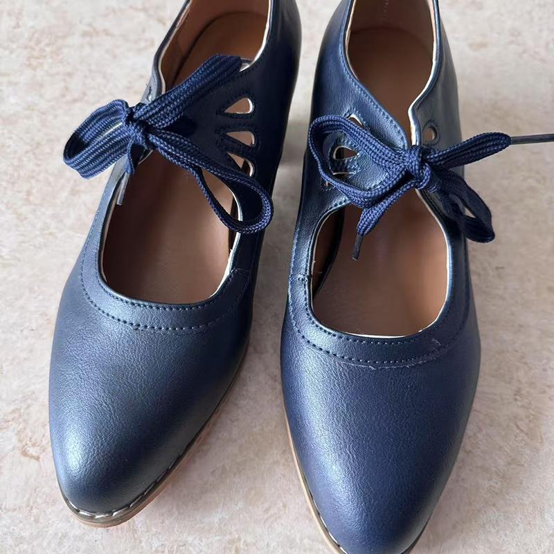 Retro Jane Pumps Women Vintage Lace Up Low Heel Dress Zapatos Ladies Butterfly Shoes
