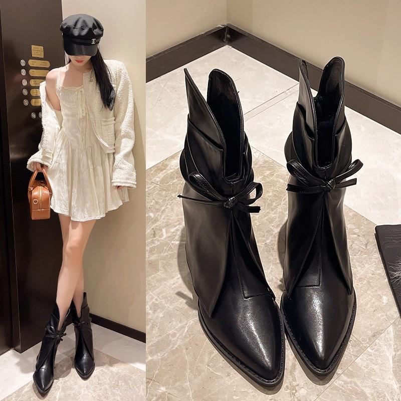 High Appearance Horizontal Sleeve Low Heel Pointed Bow Sexy Fashion All Comfortable Non-slip Breathable Fashion Boots for Women