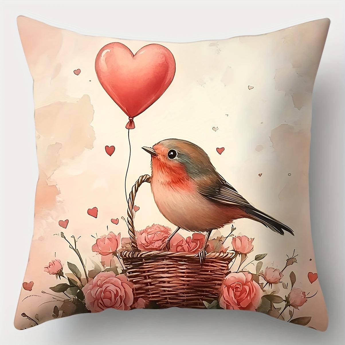 

Adorable Bird with Heart - shaped Balloon PillowcaseLiving room sofa cushion cover, soft and comfortable, room decoration 16x16in 40x40cm