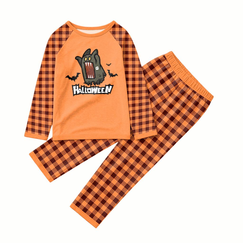 Family Matching Halloween Pajama Set with Patchwork Print - Cozy Loungewear for Parents and Kids