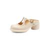 Krazing Pot Cow Skin Round Toe Size 42 Thick Round Med Heels Slip on Platform Mules Gladiator Autumn Pumps