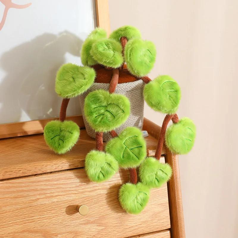 Schattige Groene Klimop Pluche Potplant Zachte Pluizige Kunstmatige Hangplant Knuffelpop Kawaii Hartvormig Blad Pluche Verjaardagscadeau 15cm brown