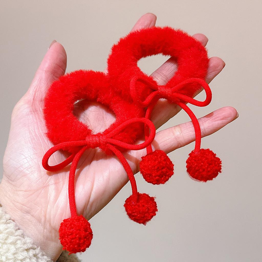 High Elastic Lamb Hair Ball Hair Ring Cute Girl Bow Hair Ring Plush Ball Head Hair Accessories