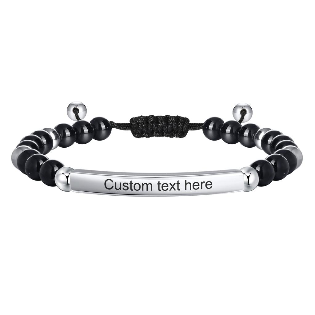 Prjewel Herren geflochtene Seilkette verstellbare Perlenarmbänder mit personalisiertem Namen Datum individuell graviert Edelstahl Schmuck