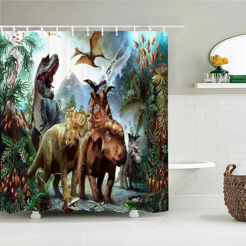 Funny Dinosaur Shower Curtain for Kids Boys,Cartoon Cool Dino Aesthetics Shower Curtain for Bathroom Polyester Fabric with Hooks