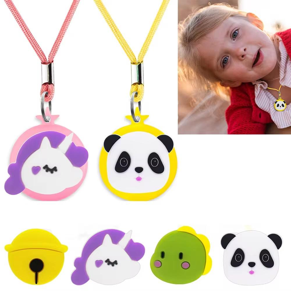 Silicone Kids Necklace with 4 Pack Cartoon Cap Necklace Holder Soft Protective Cover for AirTag