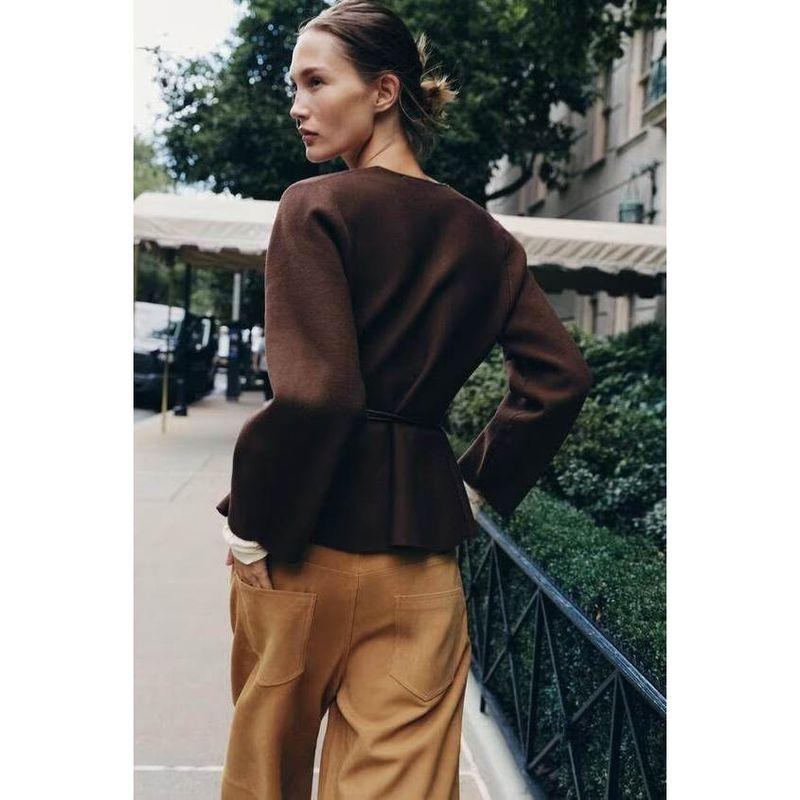 Za Autumn and Winter New Arrivals Women's Clothing Zr European and American Style Fashionable Versatile Knitted Jacket with Belt 9598252 717