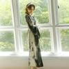 Elegant Chinese Ink Wash Satin Loose Robe - Luxury Home Leisure Wear