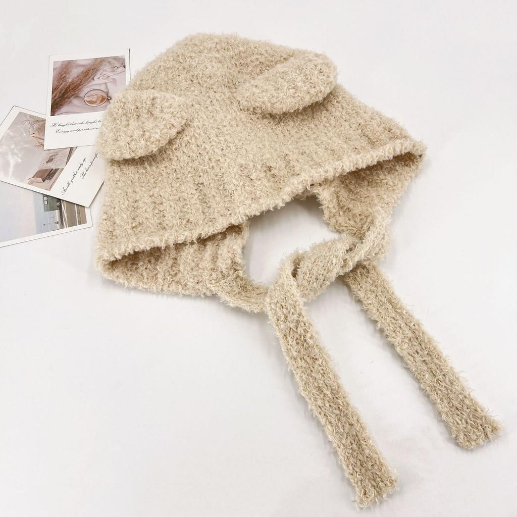 Women'S Fluffy Bear Knitted Beanie - Autumn Winter Thickened Warm Hat With Ear Protection, Cute Fuzzy Winter Cap For Women