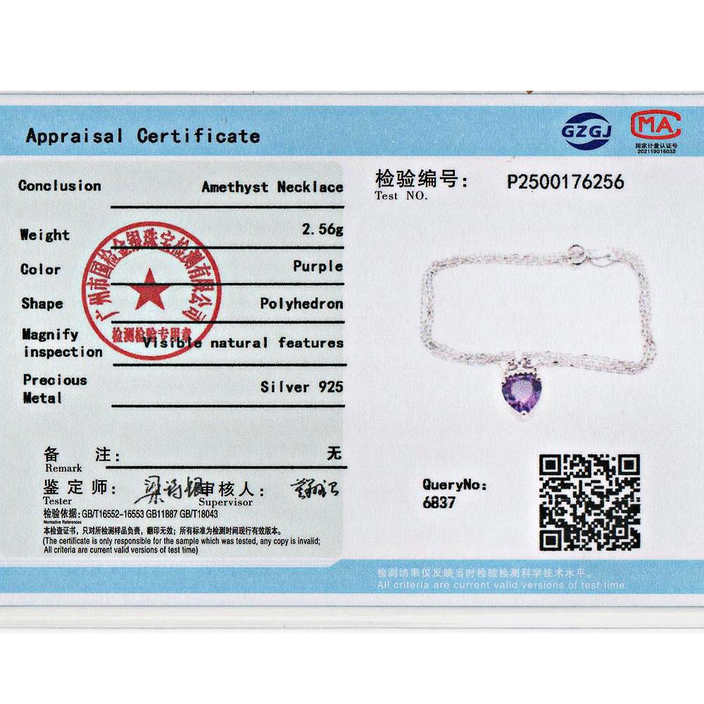 Heart 8.00mm nautral Amethyst pendant Crown design 925 Sterling silver necklace luxury fine jewelry for women's anniversary gift