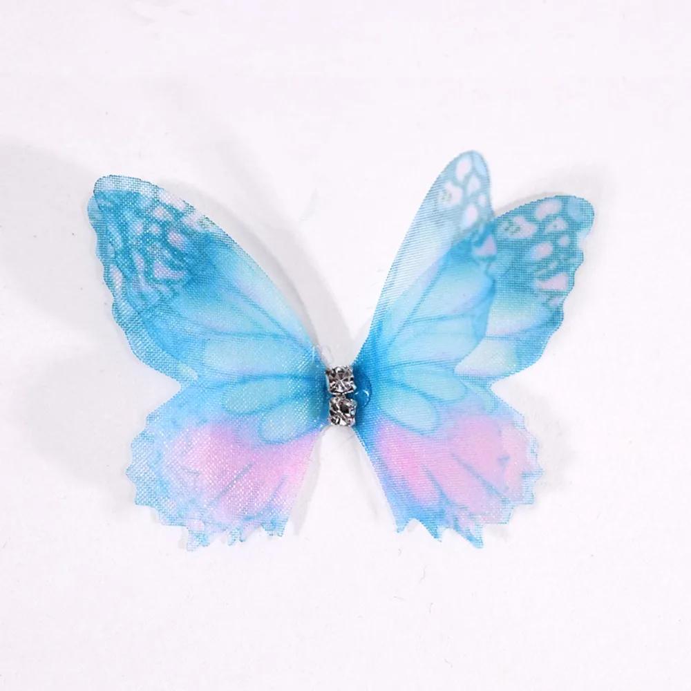 50Pcs 3D Organza Fabric Butterfly Appliques Double-layer Translucent Simulation Mesh Butterfly Patch Gradient Color