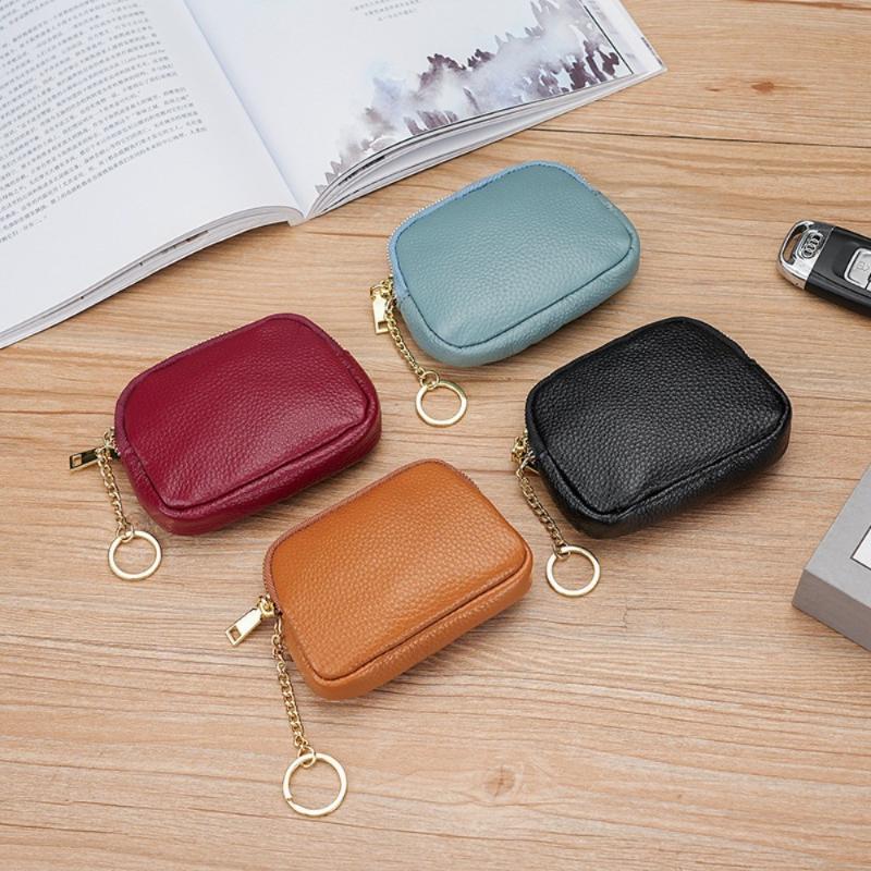 Brown Litchi Grain Pu Leather Coin Purse With Sturdy Zipper Key Ring For Daily Use Carry Cash Cards Lipstick Small Essentials