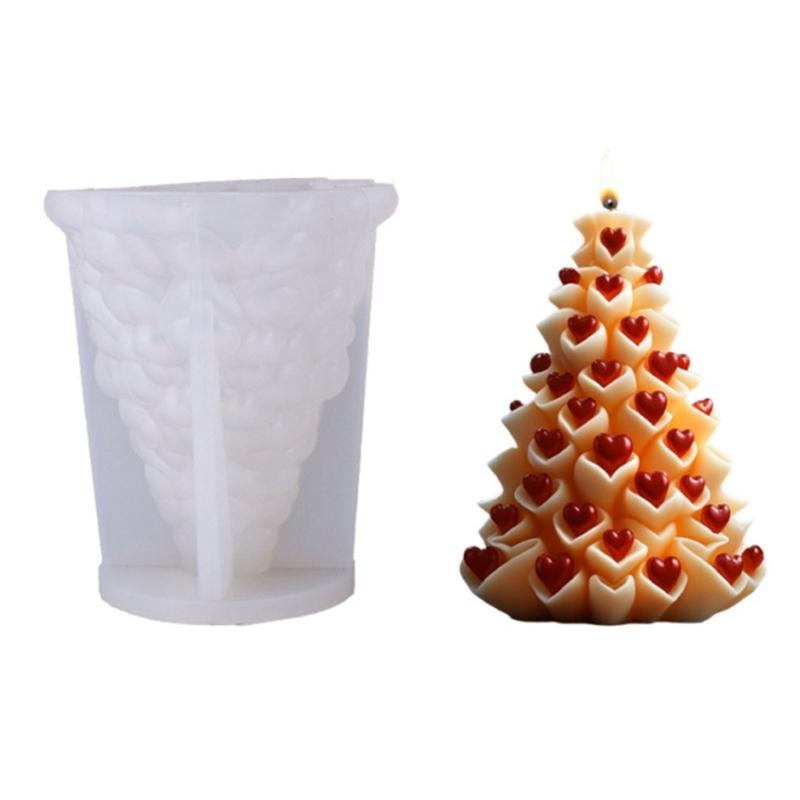 Heart Carved Christmas Tree Shape Silicone Molds for Candle Soap Christmas Candle Silicones Mould For Holiday Decoration