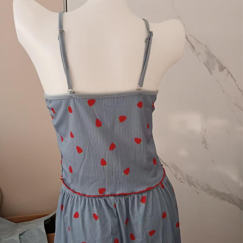 Women Pajama Set Lace Trim Camisole & Shorts – Sexy Strawberry Print Two-Piece Sleepwear Lounge Wear