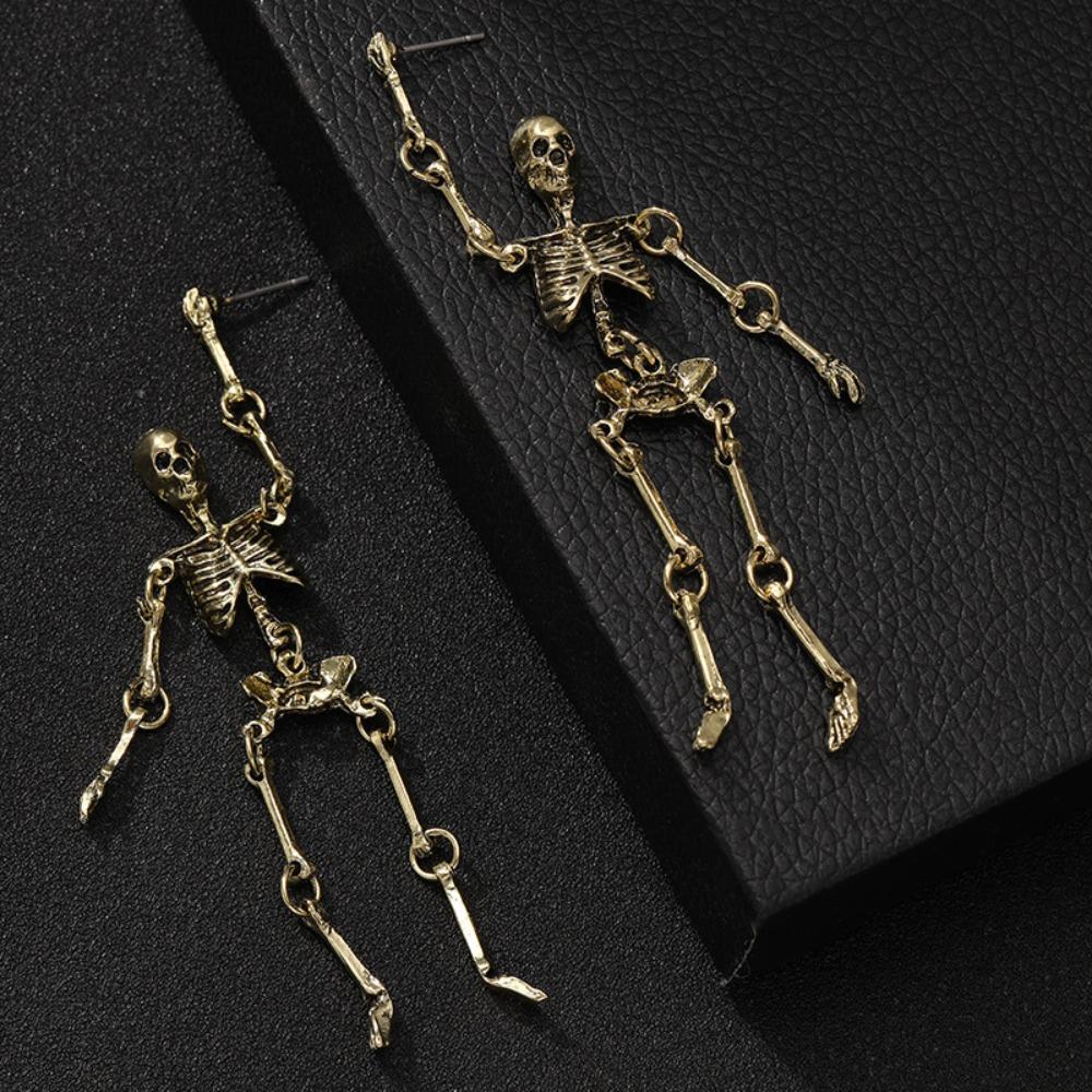 2 Pairs Pierced Halloween Skull Earrings Skull Shape Skeleton Drop Earrings For Women