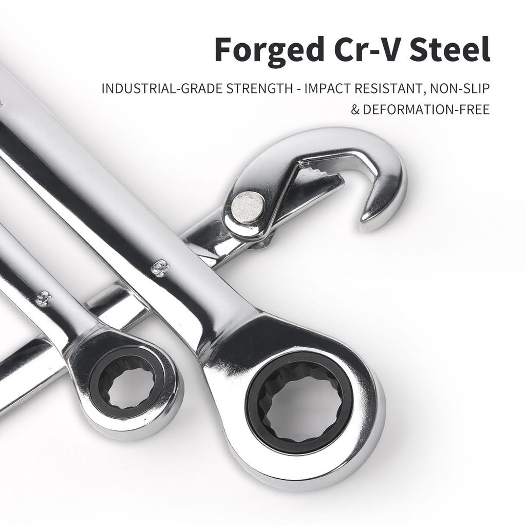 8-14/13-19/18-32mm Universal Adjustable Wrench Double-End 72-Tooth Ratchet Hook Large Opening Spanner Pipe Plumbing Repair Tool