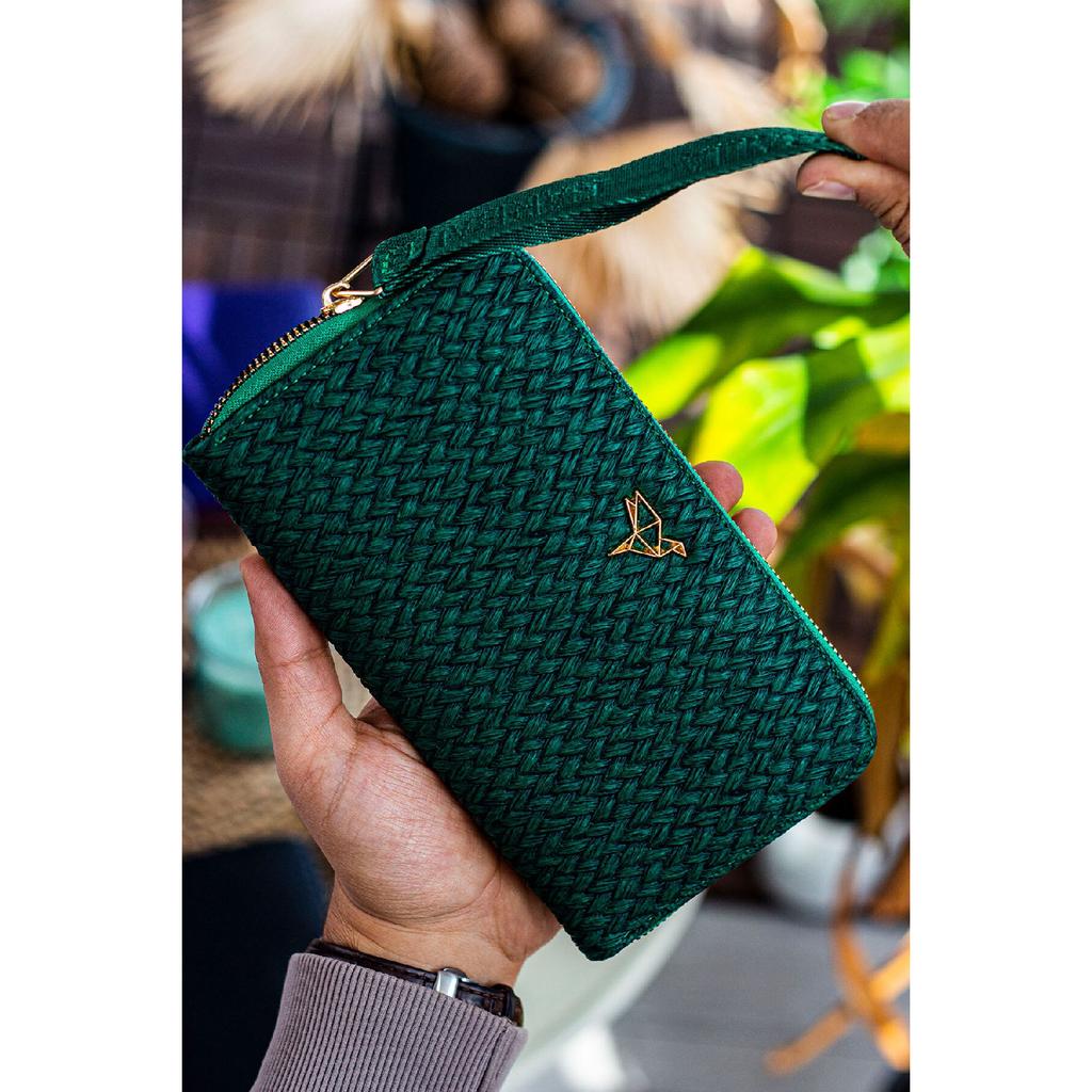 Rukojeť na zápěstí Tilburg Vzor pletení ze slámy Švestková Fialová Portfolio Peněženka s velkým množstvím držáku na karty