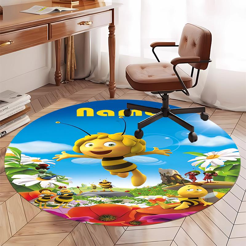 Custom Name Maya the Bee Printed Round Rug Carpet Chair Rug Area Rug Entryway Doormats,for Office Chair Living Room Bedroom Kitchen Room.