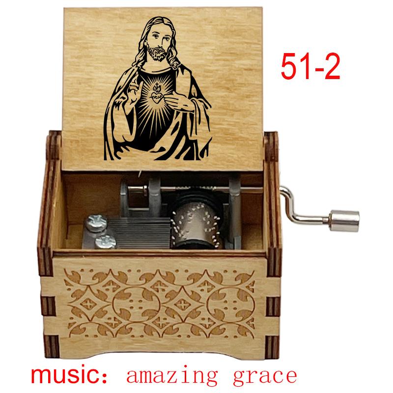 Antique Carved Wooden Christian Music Songs Amazing Grace Musical Boxes Unique Gifts (as the picture,Small)
