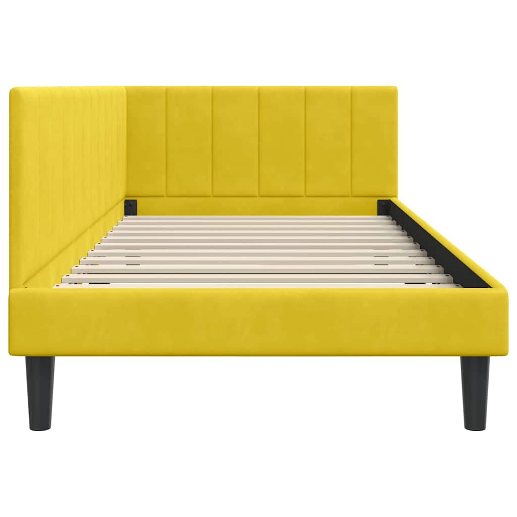 L Shaped Bed Frame with Headboard Yellow 90 Cm X 200 Cm Velvet