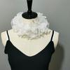 Women Organza Layering Ruffled False Collar Ribbon Tie Detachable Chokers Shawl