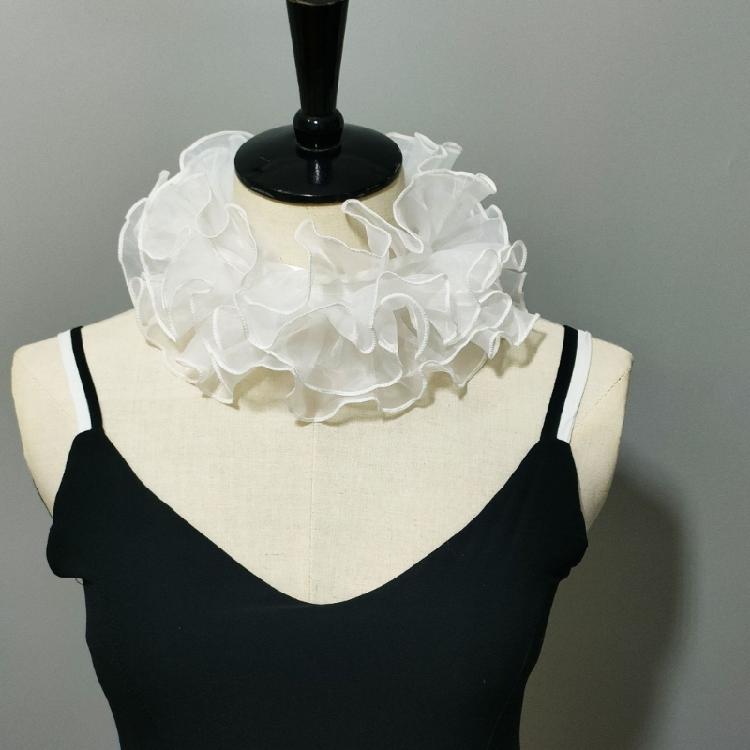 Women Organza Layering Ruffled False Collar Ribbon Tie Detachable Chokers Shawl