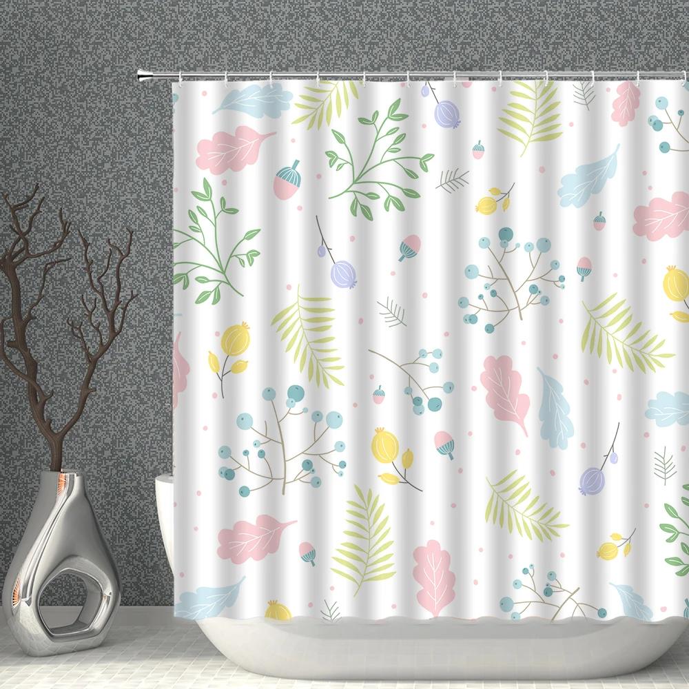 Colour Cartoon Shower Curtain White Print Waterproof Polyester Cloth Bath Curtains With Hooks Multi-size Bathroom Screen Decor