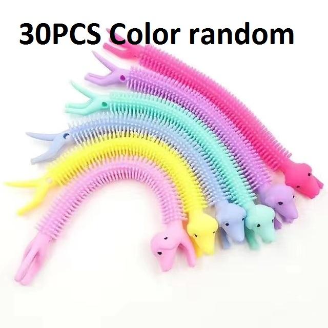 30-3PCS Funny Unicorn Pull Worm Noodle Fidget Toys Stretch String TPR Rope Anti Stress Toys String Stress Relief Autism Vent Toy