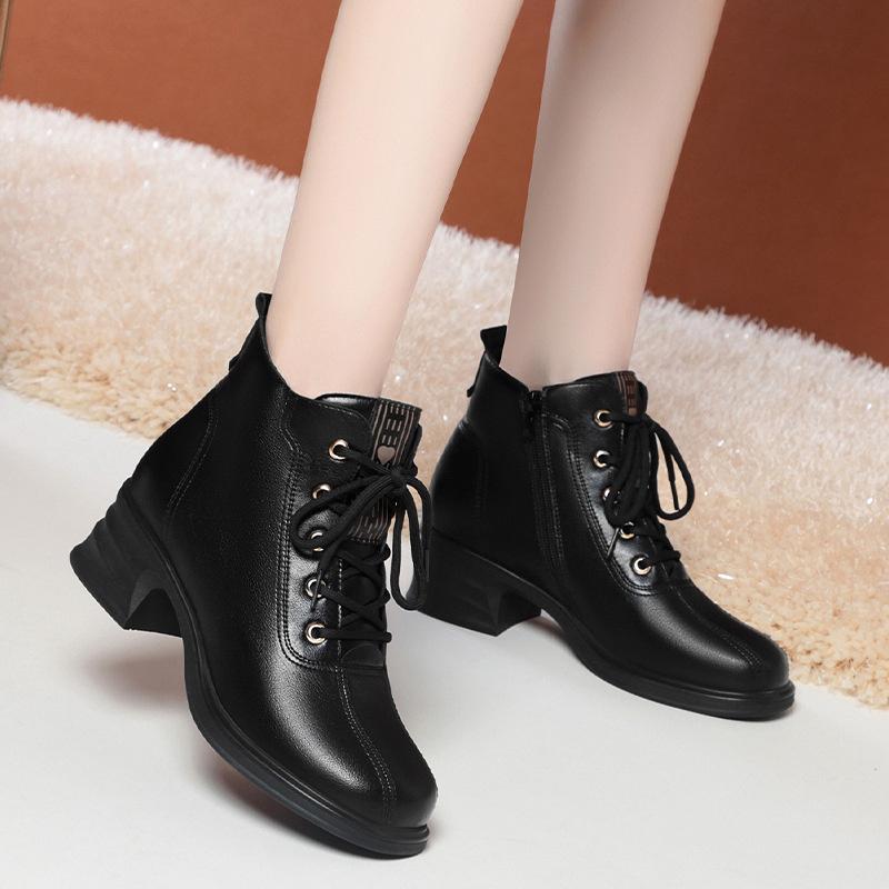 Høst Vinter Ny Mote Dame Støvler Britiske Korte Bomullsstøvler Tide Flate Varme Tykk Hæl Pluss Fleece Mykt Skinn Støvler