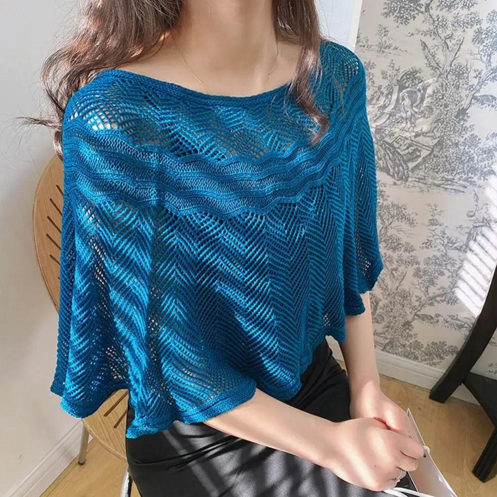 Flower Neck Guard Cloak Scarf Solid Color Sunscreen Blouse Pullover Casual Knitted Shawl  Spring