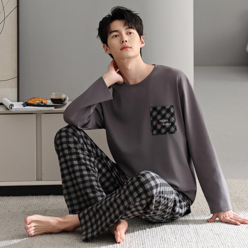 Pajamas Men'S Spring And Autumn Autumn Cotton Long Sleeve Autumn Casual Pullover Large Size Men'S Loungewear Set