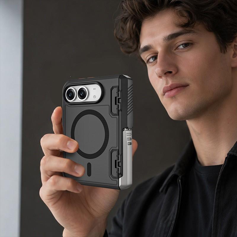 Magnetic Snap-on Case With Kickstand IPhone Duo TPU Protective Cover Matte Finish Anti-Slip Shockproof