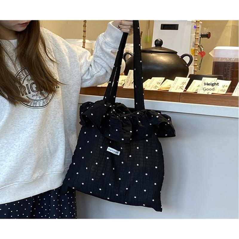 Wave Point All-match Chiffon Women Tote Bag Large Capacity Korean Style Mesh Handbag for Work Commuting