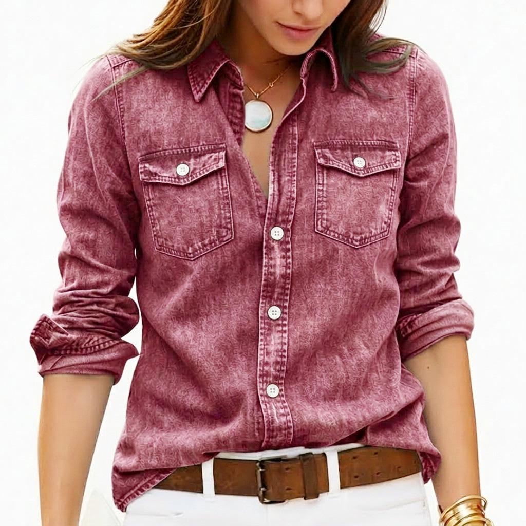 Camicie Vintage da Donna in Denim Lavato Manica Lunga Collo a Revers Bottoni Bluse Casual Ampie Top Quotidiani