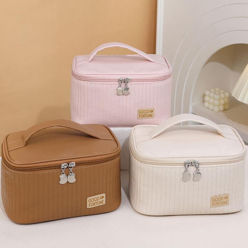 Grote Reiskosmetische Tas Organizer Open Bovenkant Taartvormig Effen Kleur PU Tote Tas