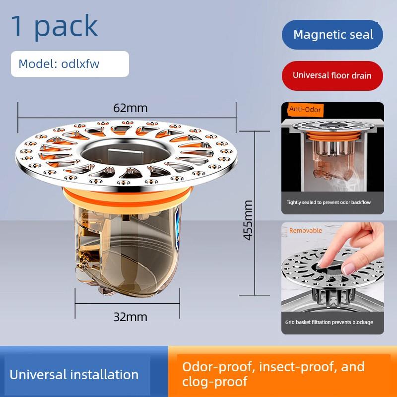 German Quality Floor Drain Deodorizer, Universal for Bathrooms, with Internal Core and Sealing Cover, Anti-Insect and Anti-Odor Device for Drains
