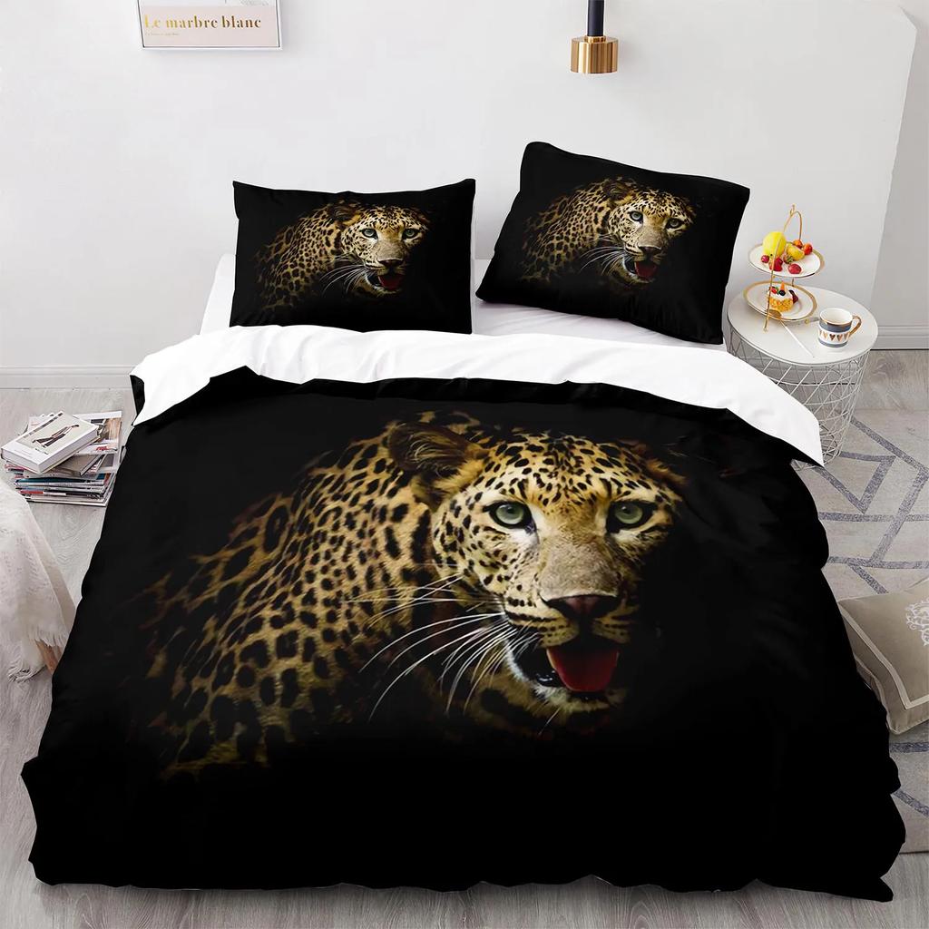 Leopard Duvet Cover King Queen Size Black Panther Bedding Set For Teens Boys Men Cheetah Quilt Cover Wild Animal Comforter Cover