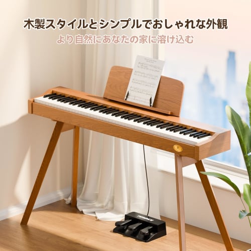 TERENCE Digital Piano, 88 Keys, Hammer Action Keyboard, 20W Dual Speakers, Wooden Stand, Integrated Keyboard, Touch-Response Keyboard, Audio/MIDI/Mic