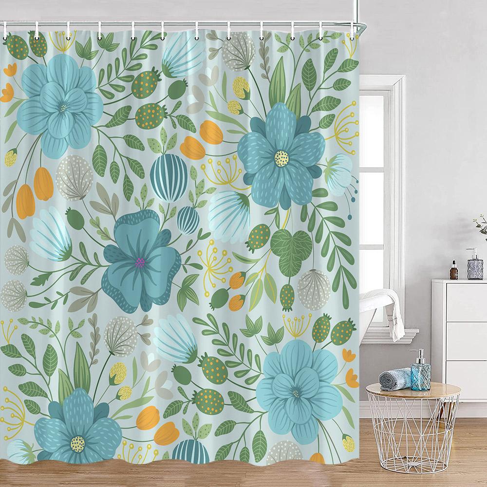 Colorful Flowers Shower Curtains Retro Flowers Bohemian Style Plants Botanical Bathroom Curtain Modern Minimalist Bath Curtain