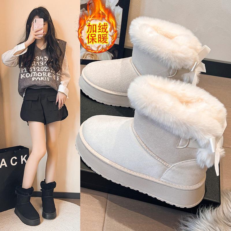 Large Size Snow Boots Women's New Winter Casual Warm Hair Wear Thick-soled Cotton Boots