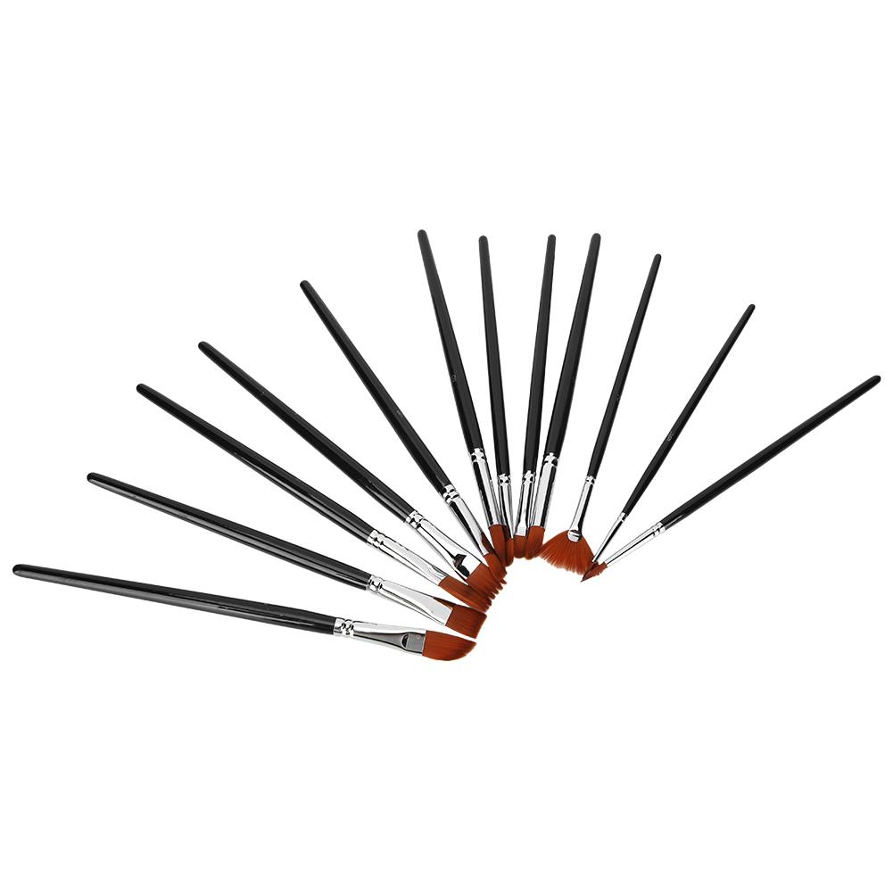 12 Pcs Painting Brush Nylon Hair Wooden Watercolor Gouache Painting Supply Kit