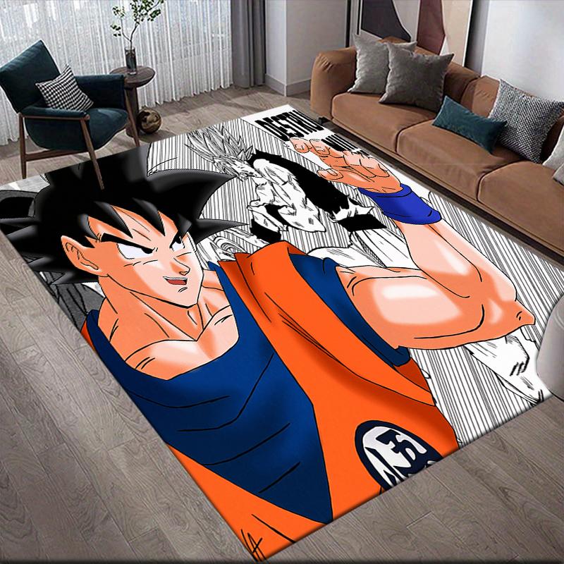 Son Goku Cartoon Illustration Square Area Rug, Non-Slip Floor Mat for Home Decor, Perfect Gift for Dragon Ball Fans.chl