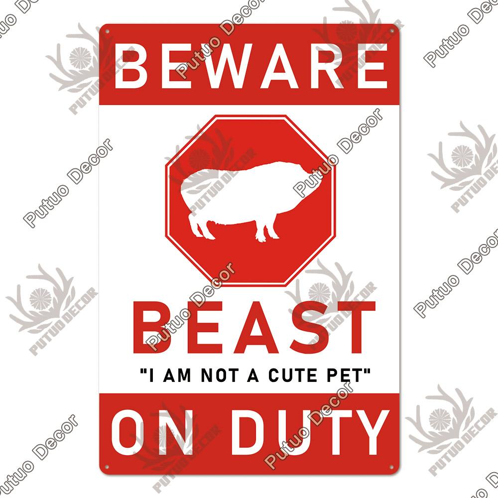 Putuo Decor Warning Tin Sign Vintage Metal Sign Pig Caution Plate Warning Decorative for Zoo Piggy Farm House Wall Decor