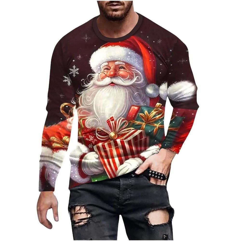 Fashionable Design Men's Long Sleeved T-shirt 3D Printed Christmas Pattern Casual Men's Street Minimalist Harajuku Round Neck