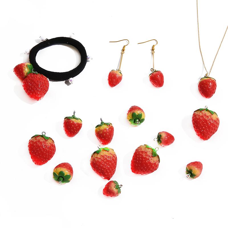 2pcs/lot 3D Red Strawberry Cabochon Resin Charms Pendants Beads for Jewelry Making Earrings Hair Rope Accessories