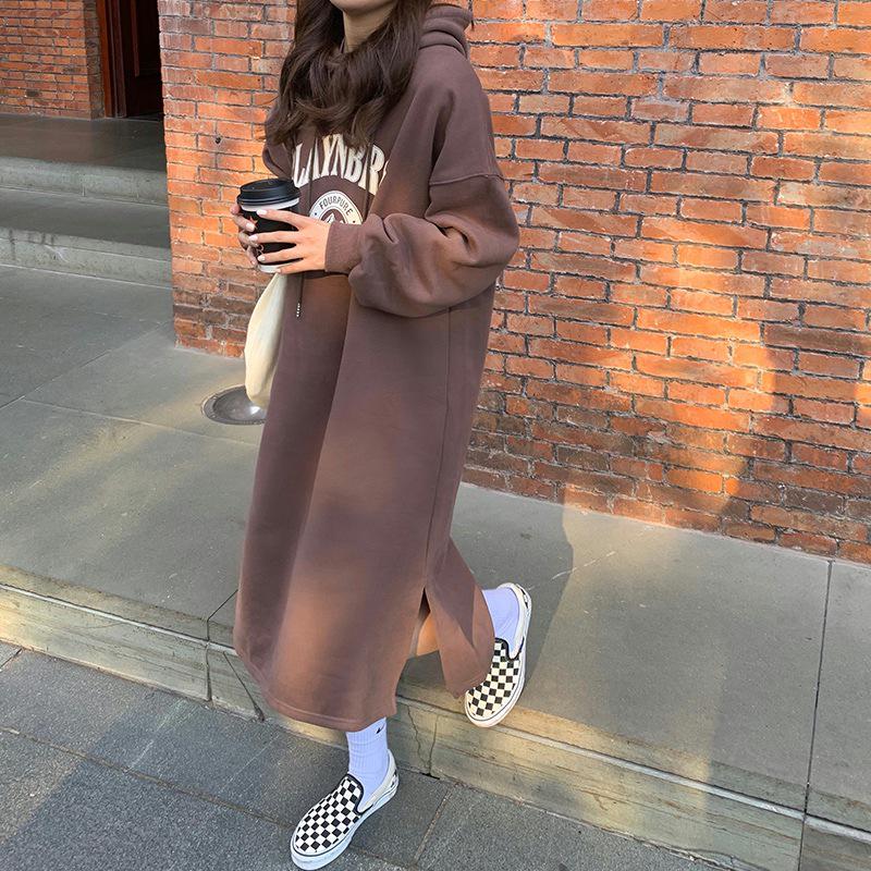 Korean Style Fleece-Lined Hooded Over-Knee Sweatshirt Coat - Plus Size Women's Autumn/Winter 2025 Collection