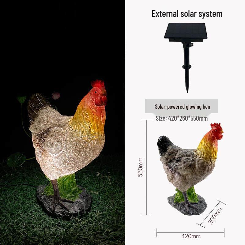 Водонепроницаемая светящаяся смоляная скульптура петуха и курицы - зодиакальный газонный светильник для двора