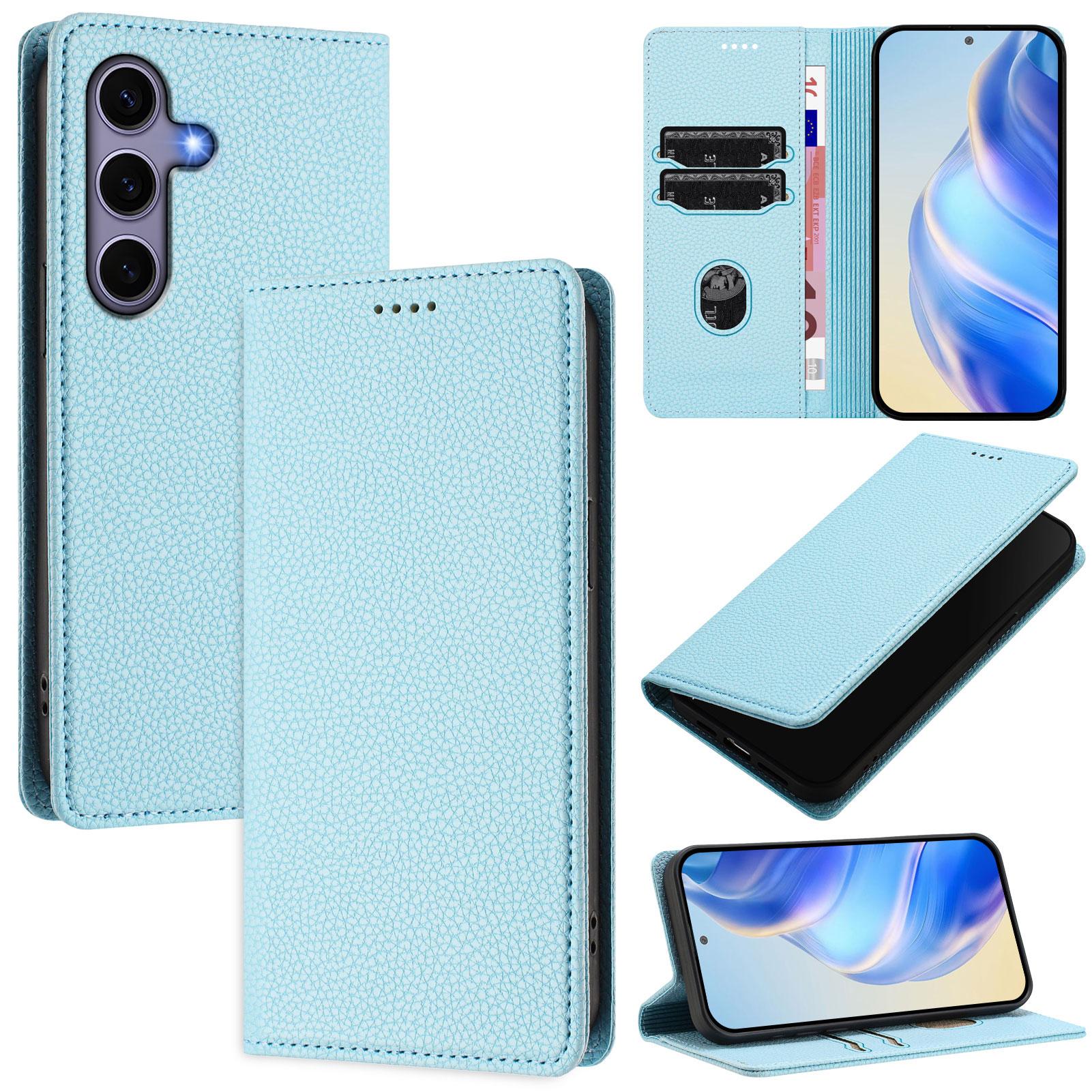 

For Samsung Galaxy S24/Galaxy S25 Wallet Case RFID Blocking Litchi Texture Leather Mobile Cover Baby Blue